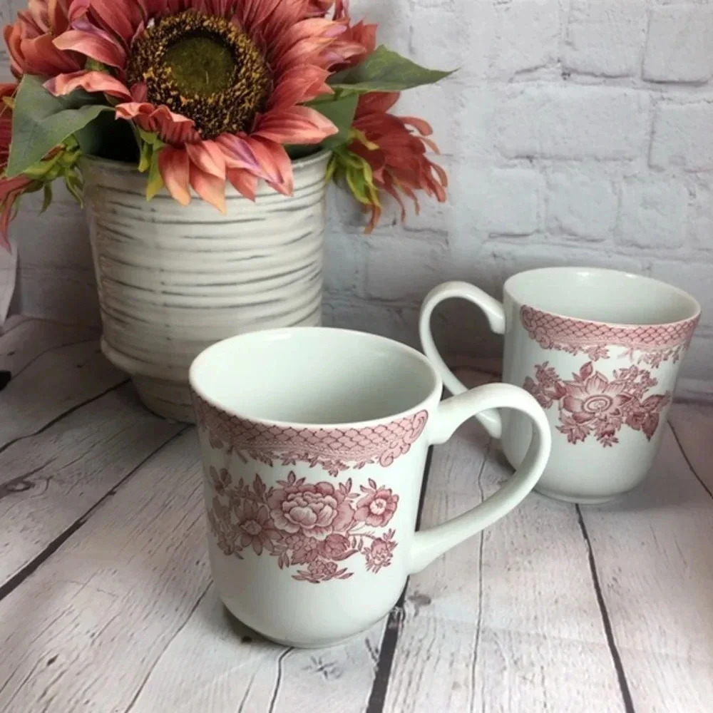Vintage made in england mug set cottagecore red and white